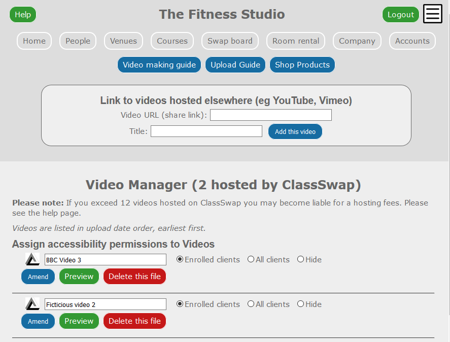 Class Swap Software Images - Admin video manager page