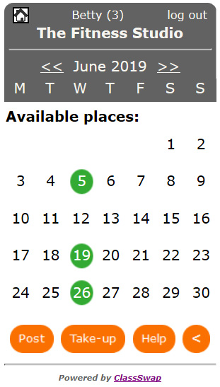 Class Swap Images - client calendar view available spaces