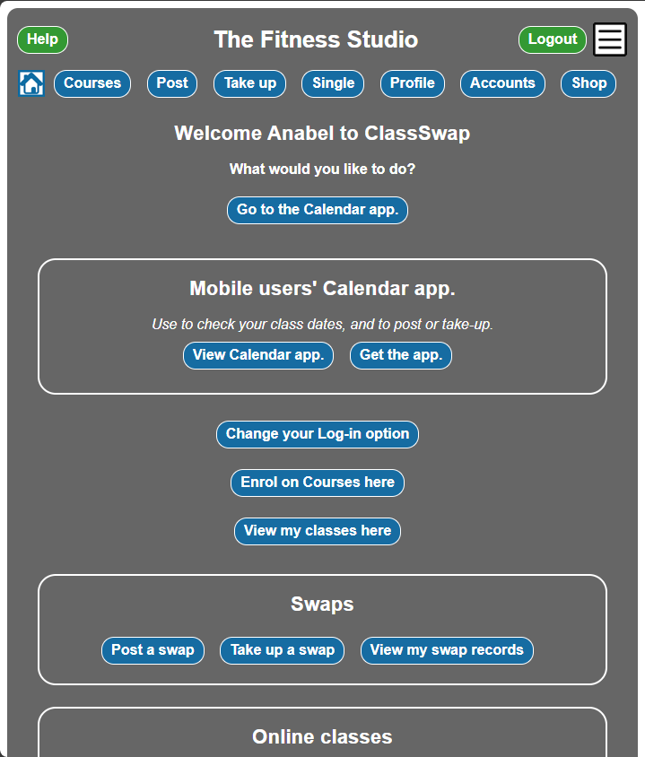Class Swap Images - client menu page